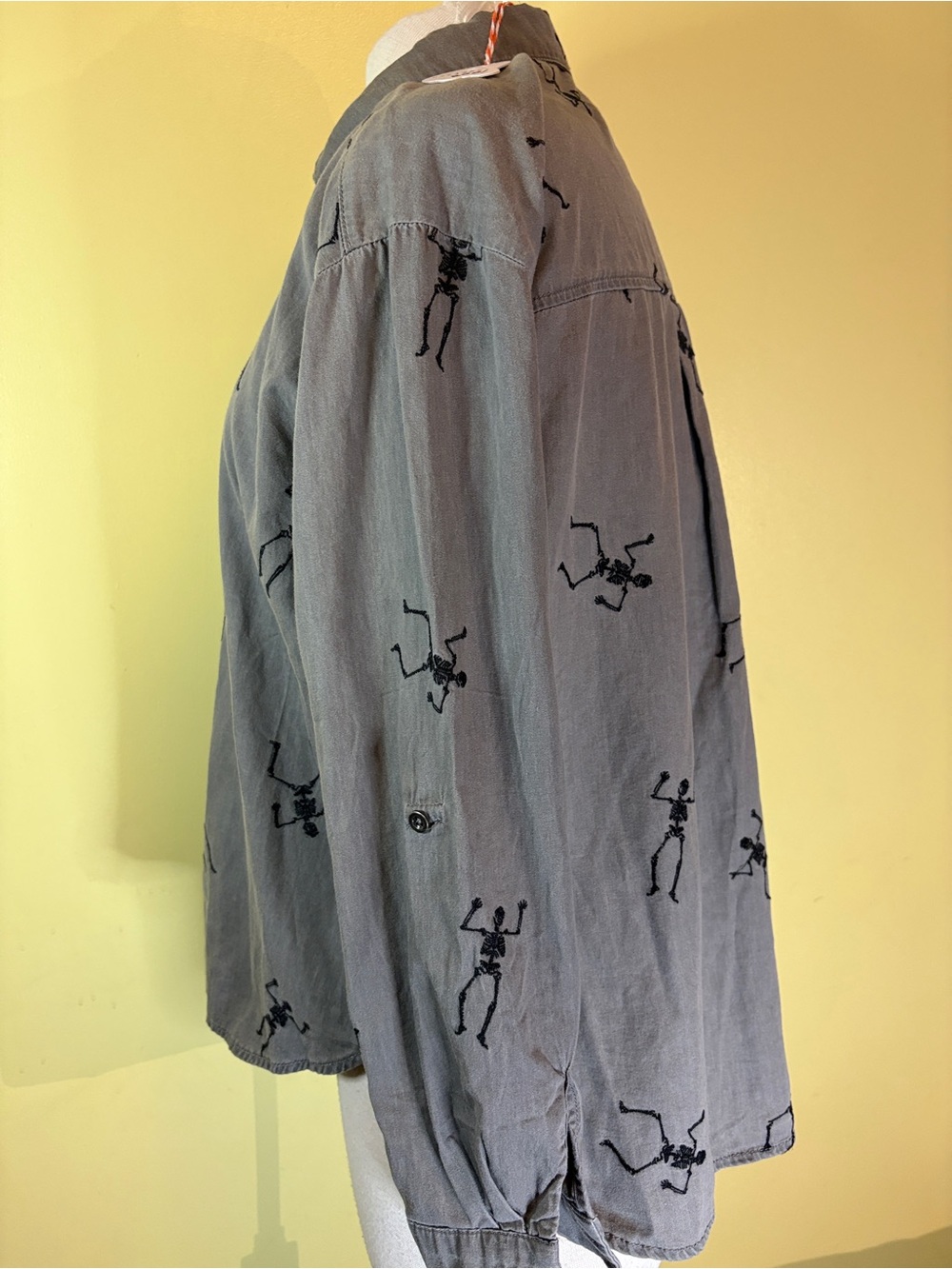 Jane and Delancey Gray Button-Down Shirt with Black Skeleton Print - Picture 7 of 12